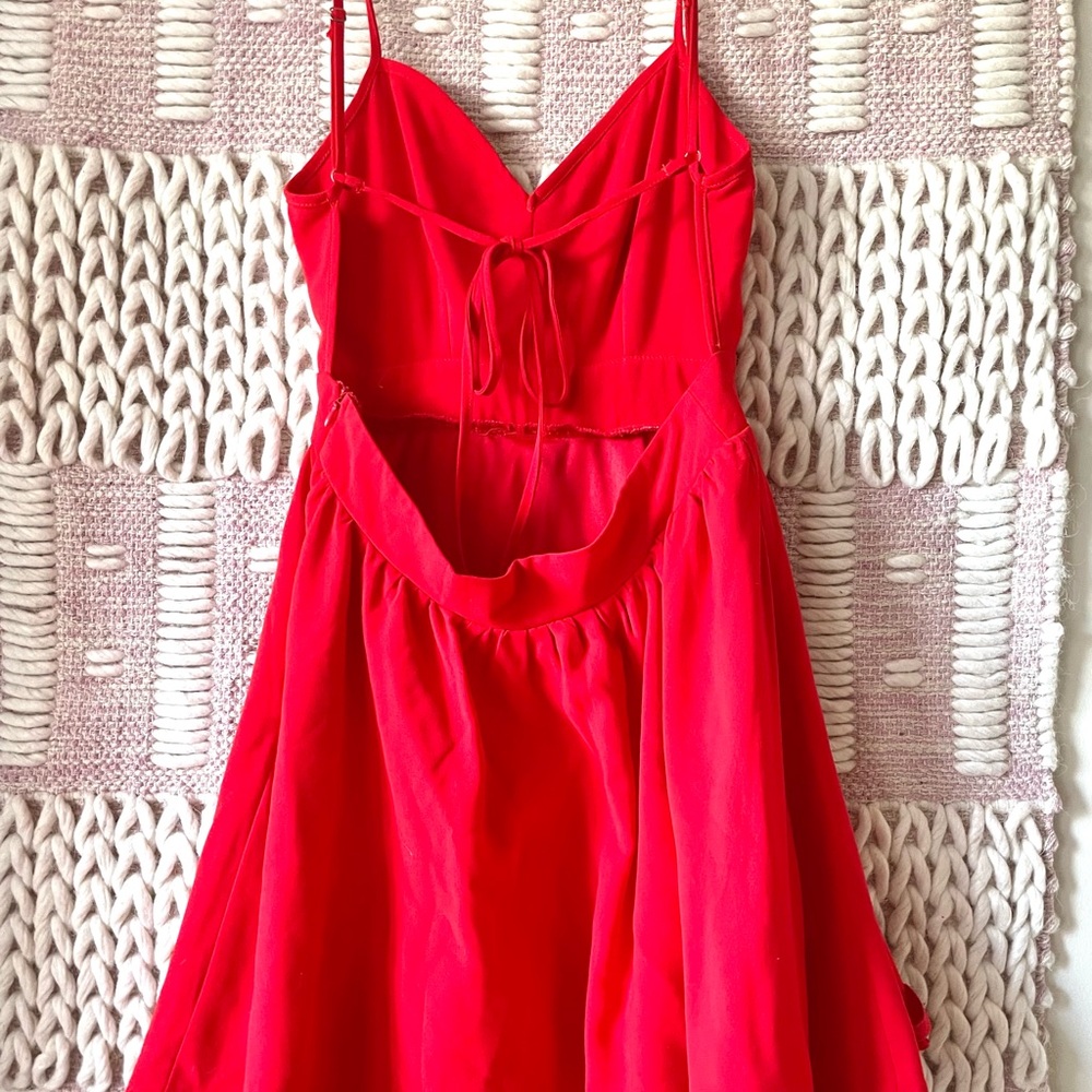 Red Open Back Ruffle Hem Dress - Picture 5 of 6
